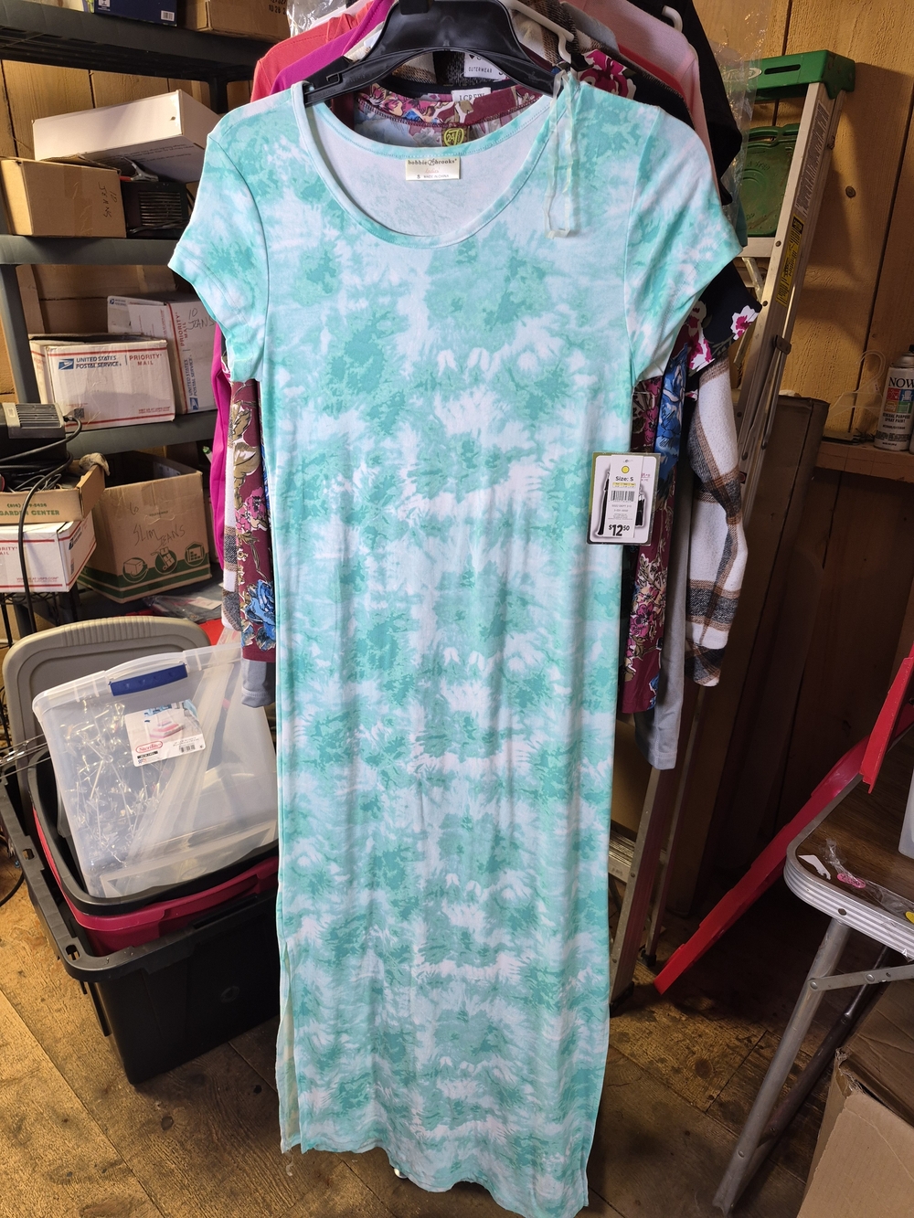 Bobbie Brooks Mint Green Tie-Dye Maxi Dress Bin 54